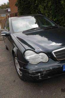A Mercedes damaged by a mystery Land Rover overnight in Medway