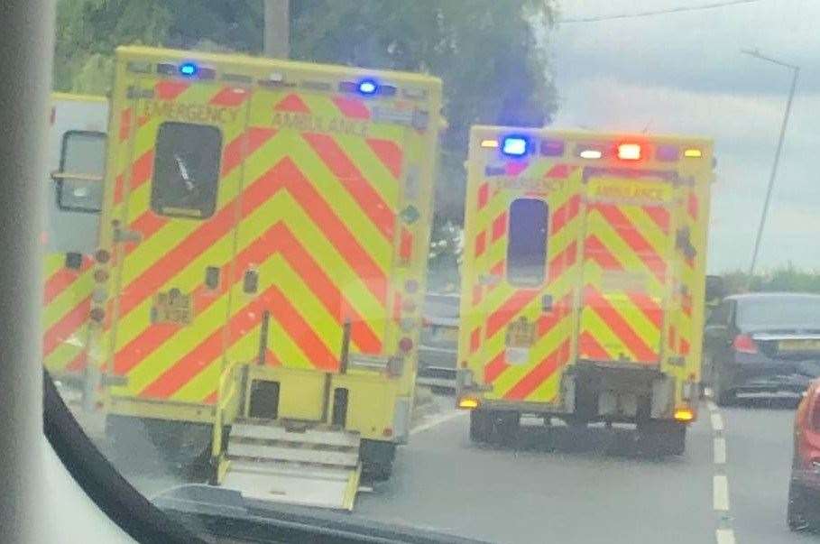 Ambulances arriving at the accident on Lower Road