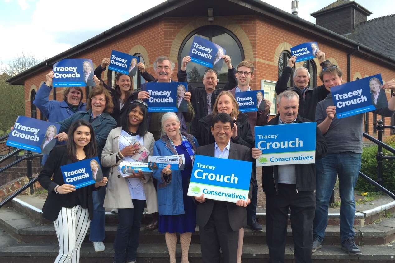 Ann Widdecombe and Tracey Crouch with supporters in Medway.