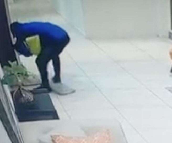 A thief was caught on CCTV stealing parcels from an Ashford flat