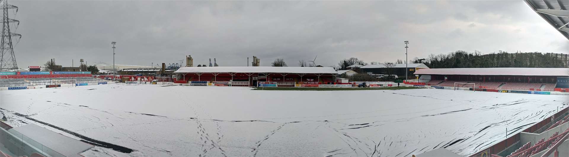 Ebbsfleet United's pitch before it was cleared to host Hampton & Richmond Picture: Ed Miller/EUFC