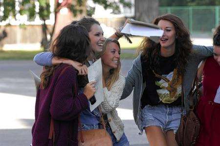 Students collect their GCSE results. Maidstone Grammar School for Girls, Buckland Road, Maidstone.