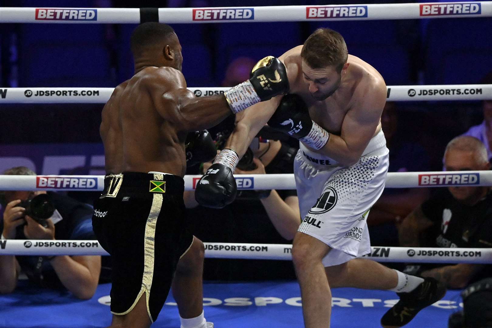 Cheavon Clarke up against Pawel Martyniuk at The O2 Arena, London Picture : Keith Gillard