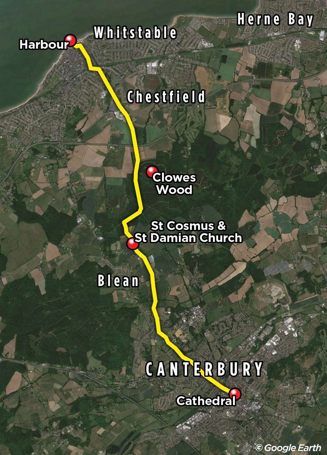 The route of the Crab and Winkle Way between Canterbury and Whitstable, which took our reporter just under two-and-a-half hours to walk
