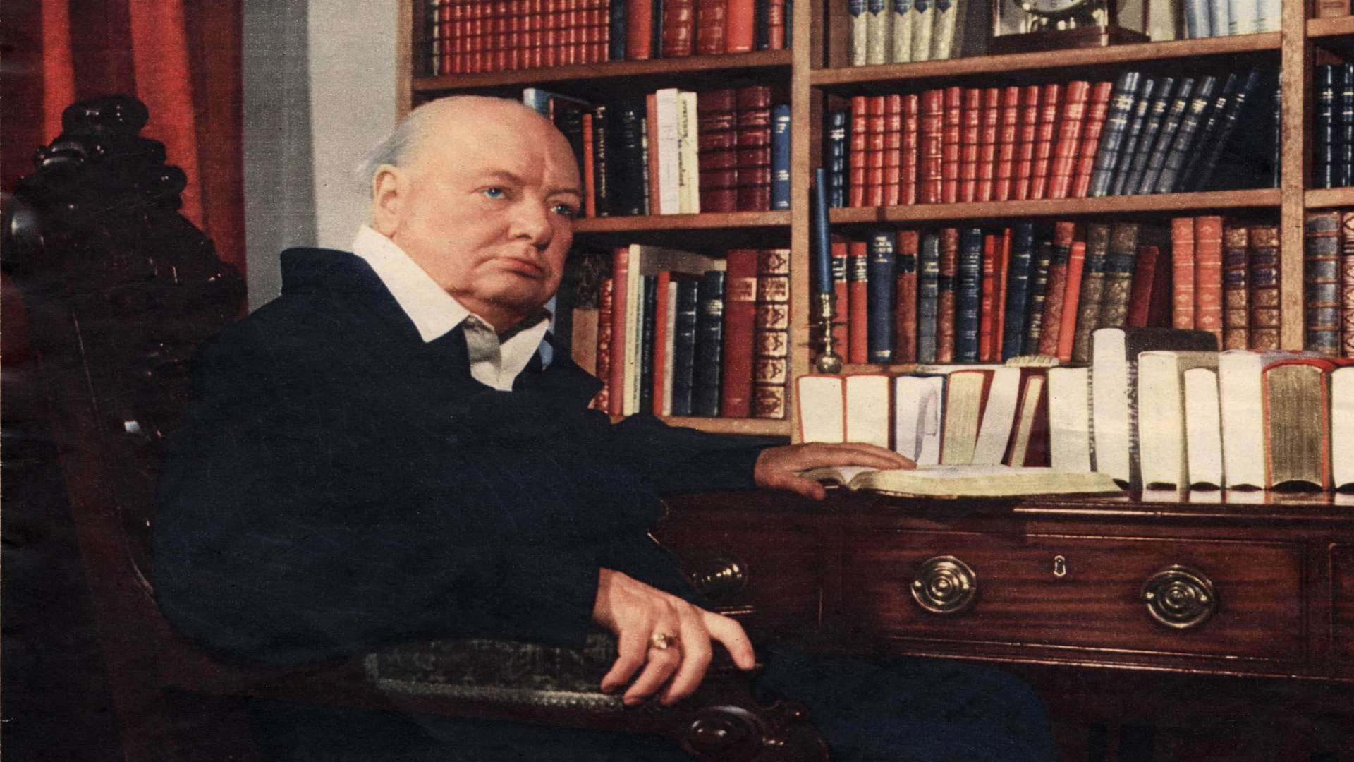Churchill pictured in his study at Chartwell in 1951