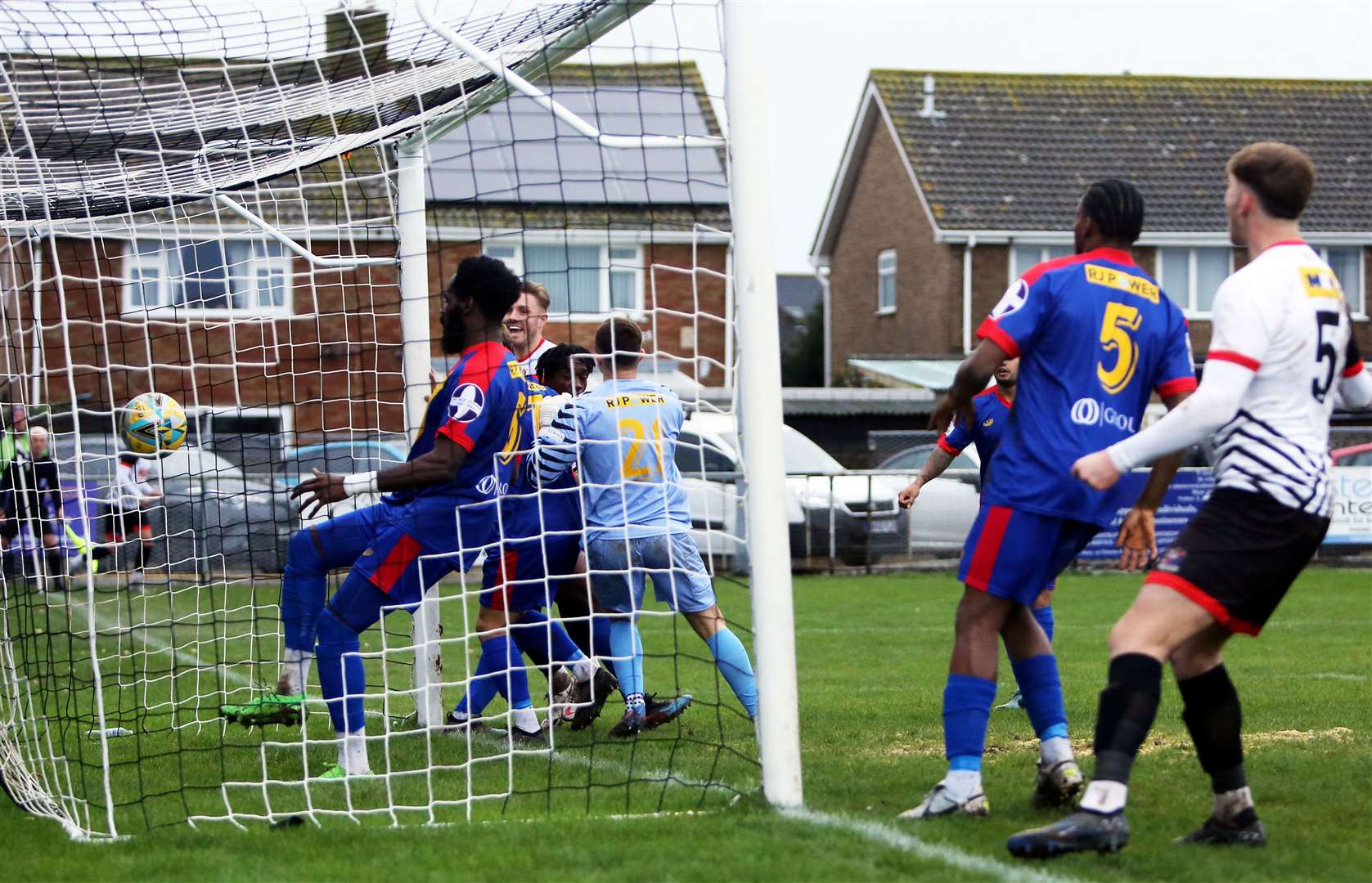 Jack Penny's inswinging corner goes straight in on Saturday as Deal Town beat Holmesdale Picture: Paul Willmott