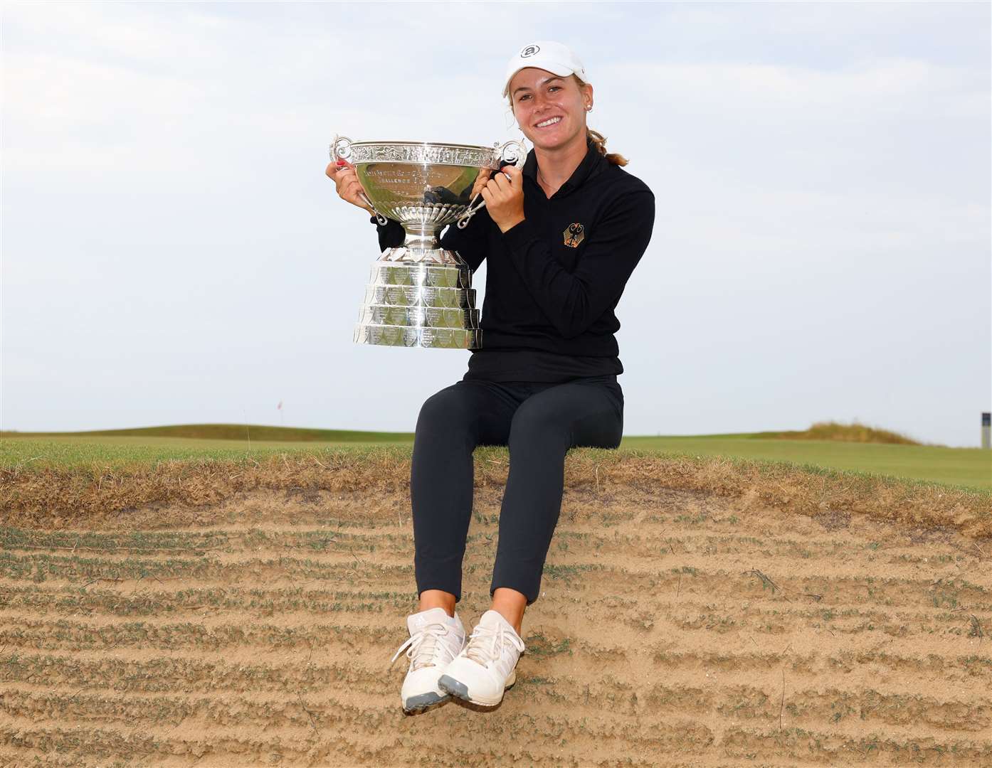 Chiara Horder of Germany poses with the trophy after winning the Women's Amateur Championship at Prince's. Picture: The R&A