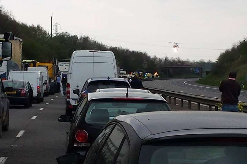 The air ambulance takes off from the M25. Picture: Robert Baldock