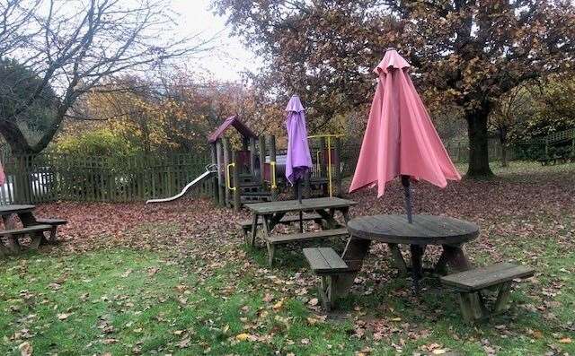 I could see a children’s play area at the far end of the garden