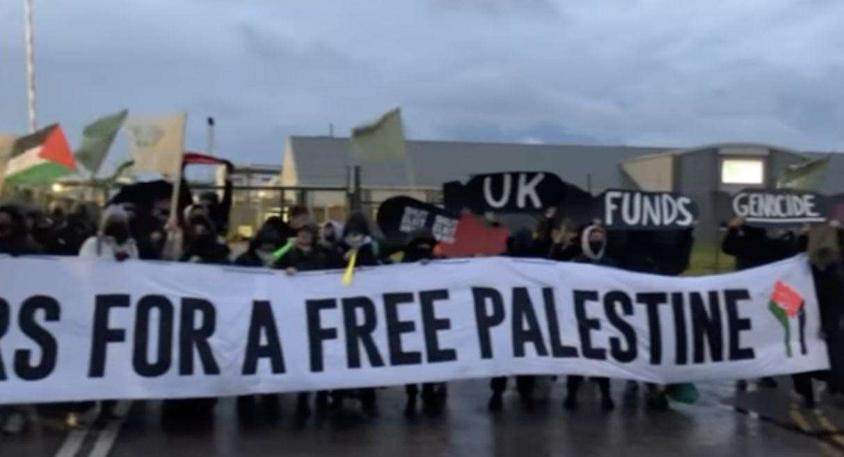 Protestors have blocked the entranced to a factory at Sandwich Discovery Park. Picture: Palestine Action/ Instagram