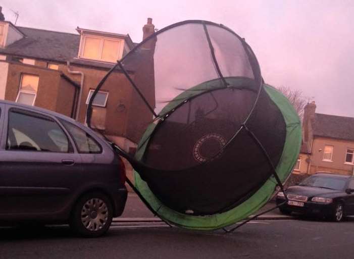 This trampoline was seen rolling down Brookfield Avenue in Dover. Picture: Lucy Gilbert