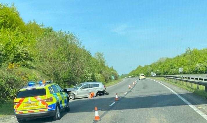 The crash partially blocked the Sheppey-bound carriageway