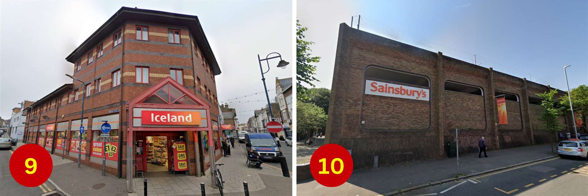The Iceland in King Street, Ramsgate, (left) and Folkestone's Sainsbury's. Picture: Google