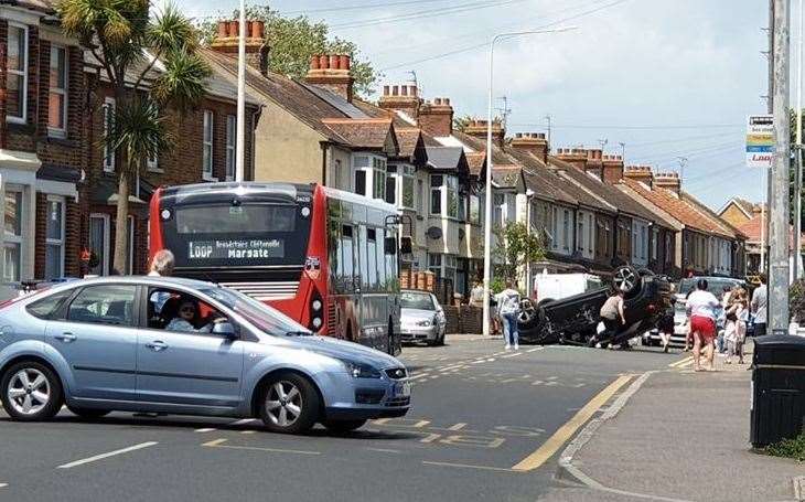 Hereson Road is blocked because of an overturned car Picture: UKnip/Paul Trindall