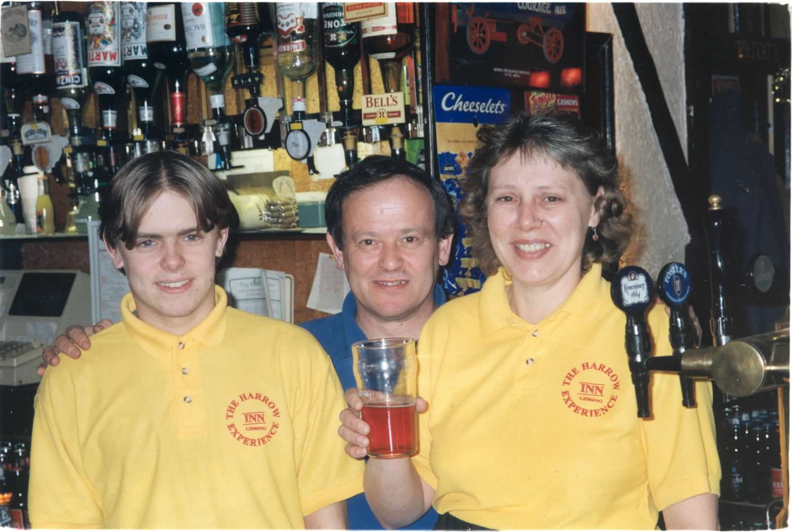 Behind the bar at The Harrow Inn in Lidsing near Gillingham in 1996