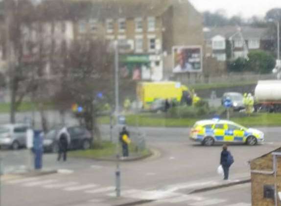 The scene of the accident outside Sittingbourne train station