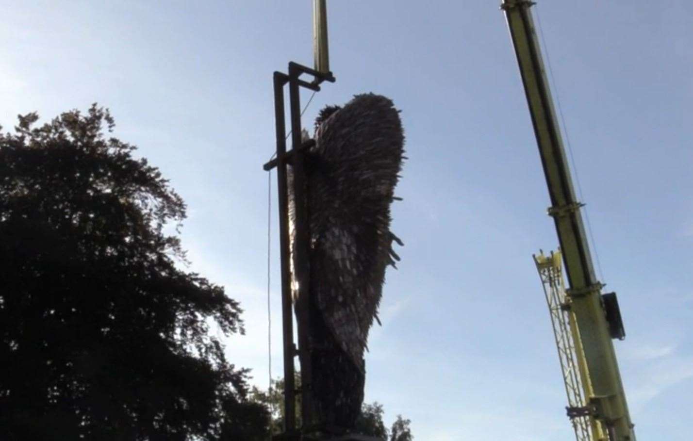 The knife angel being lifted into place