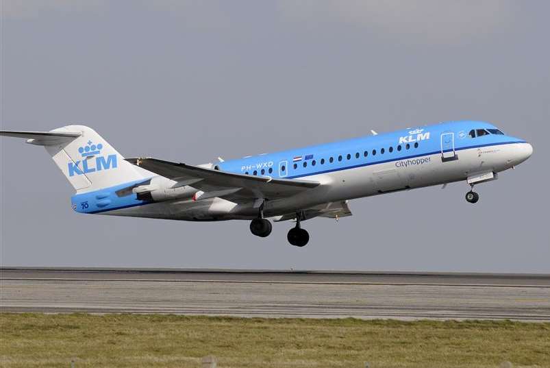 A KLM flight takes off from Manston airport to Schiphol in Amsterdam