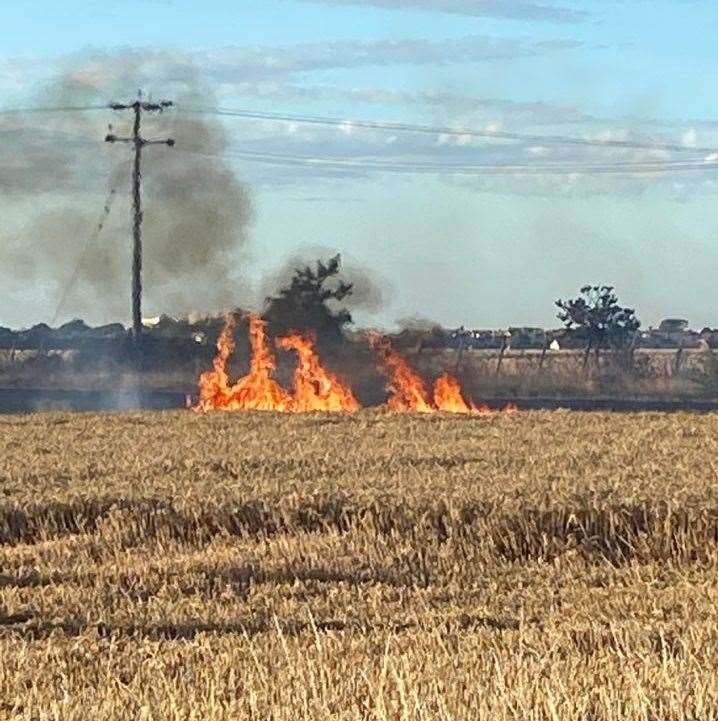 The crop fire near Birchington yesterday. Picture: Manston Matthew