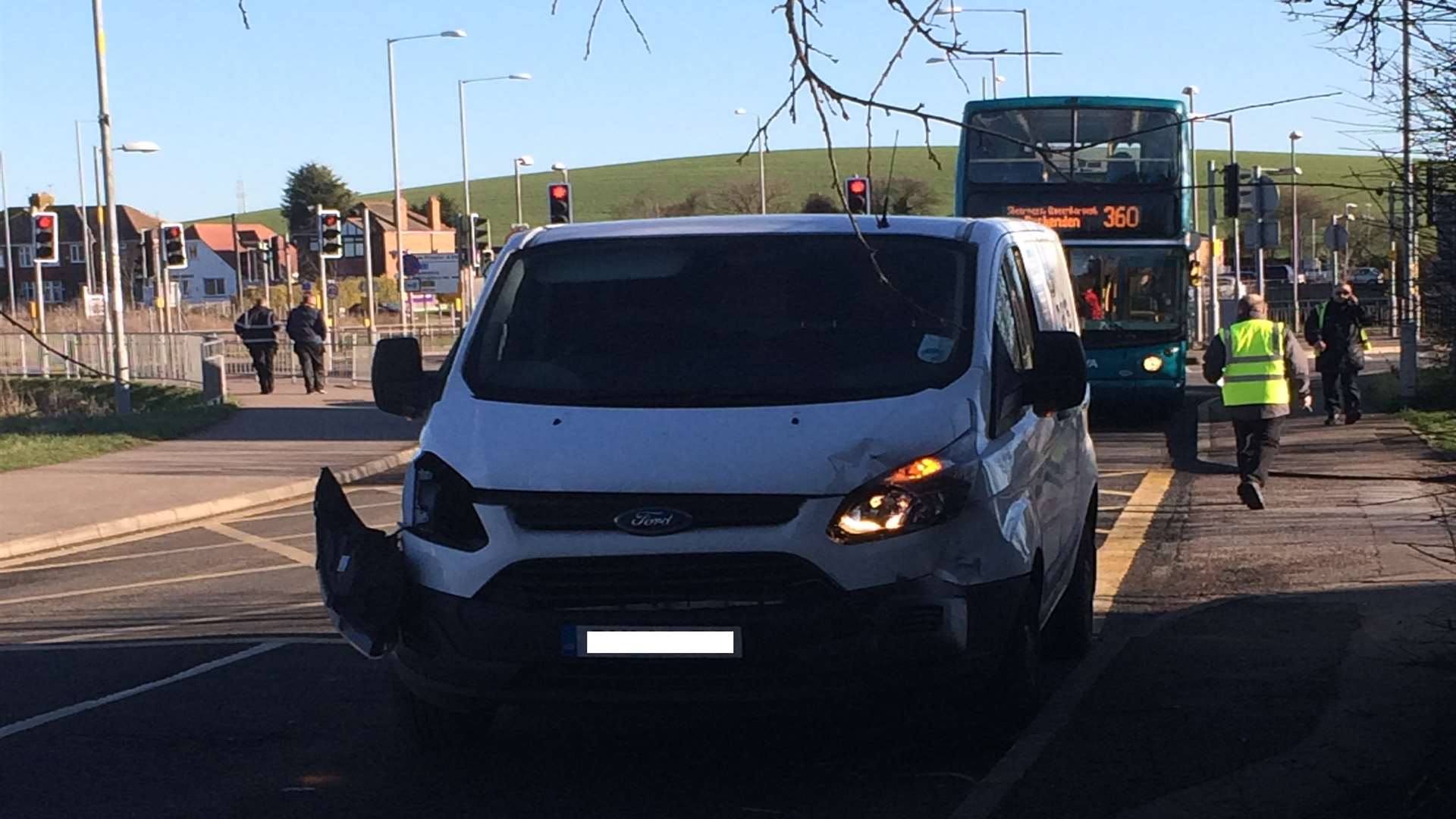 The van and bus involved in the crash in Queenborough