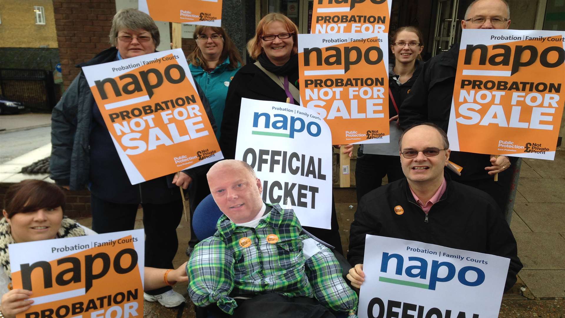 An effigy of justice secretary Chris Grayling at a Napo picket line in Chatham