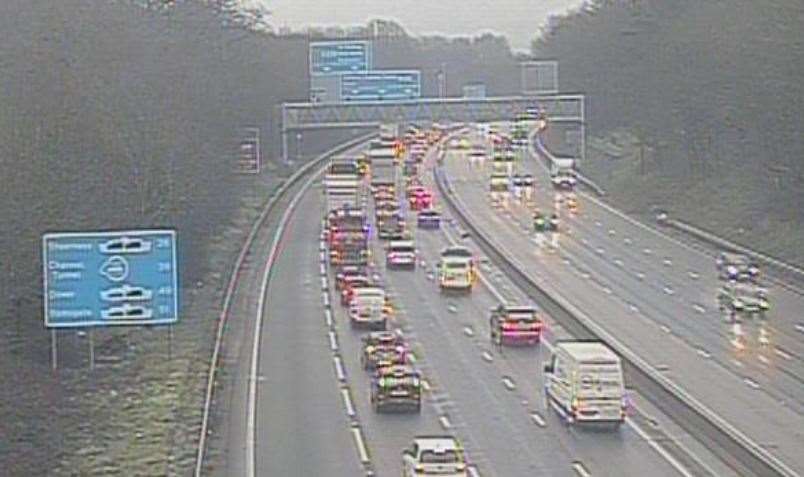 There is one mile of queues on the M20 between Junction 3 and Junction 4 for Snodland. Picture: National Highways