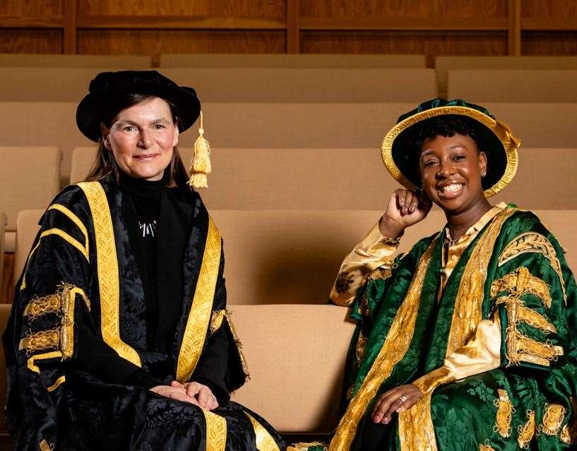 University of Kent vice-chancellor Professor Karen Cox (left) with incoming chancellor YolanDa Brown (right). Picture: Carver PR