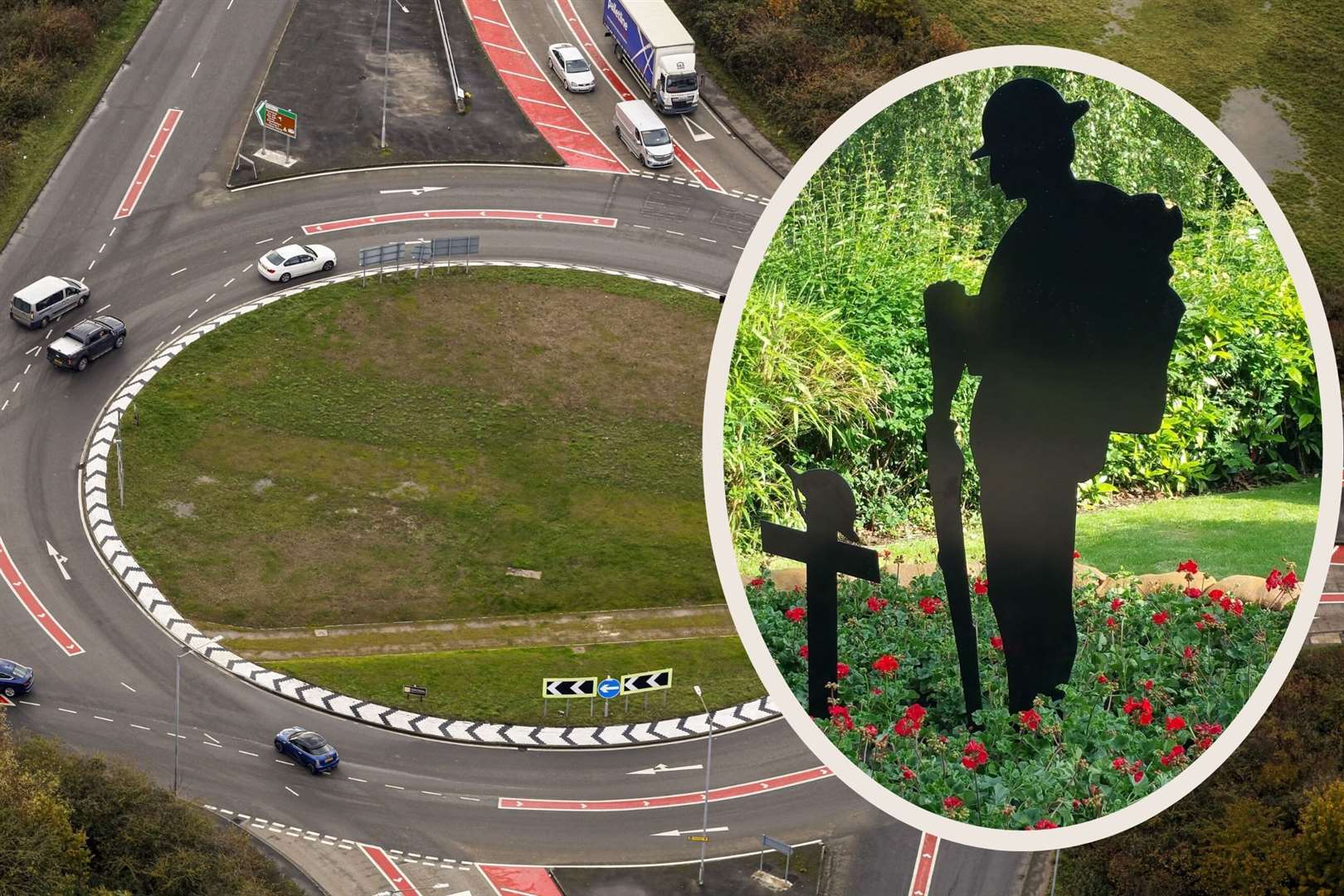Soldier silhouettes and a floral tank are being added to the roundabout joining the A2070 Bad Munstereifel Road and Avenue Jacques Faucheux