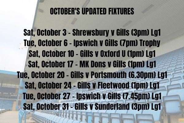 Gillingham's fixtures in October (42502765)