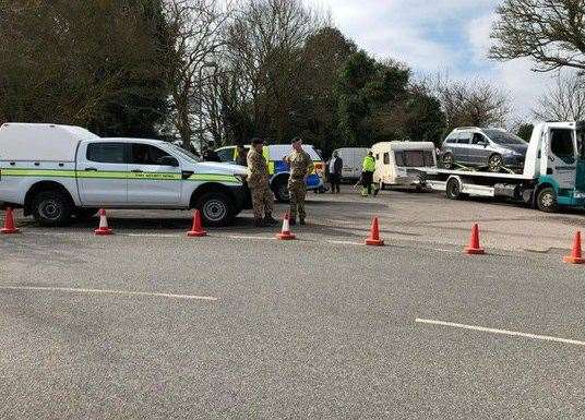 Police are assisting British Army and MOD officers to remove an unlawful encampment. Credit: Kent Police Shepway on Twitter