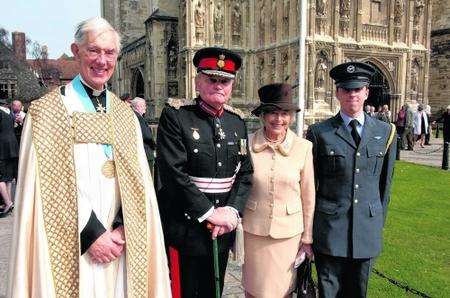 The Lord Lieutenant of Kent Allan Willett, second left, with the Dean of Canterbury The Very Revd Robert Willis, Mrs Anne Willett and The Lord Lieutenants Cadelt, Cadet W/O Adrian Cremin after his last Civic service held in Canterbury Cathedral