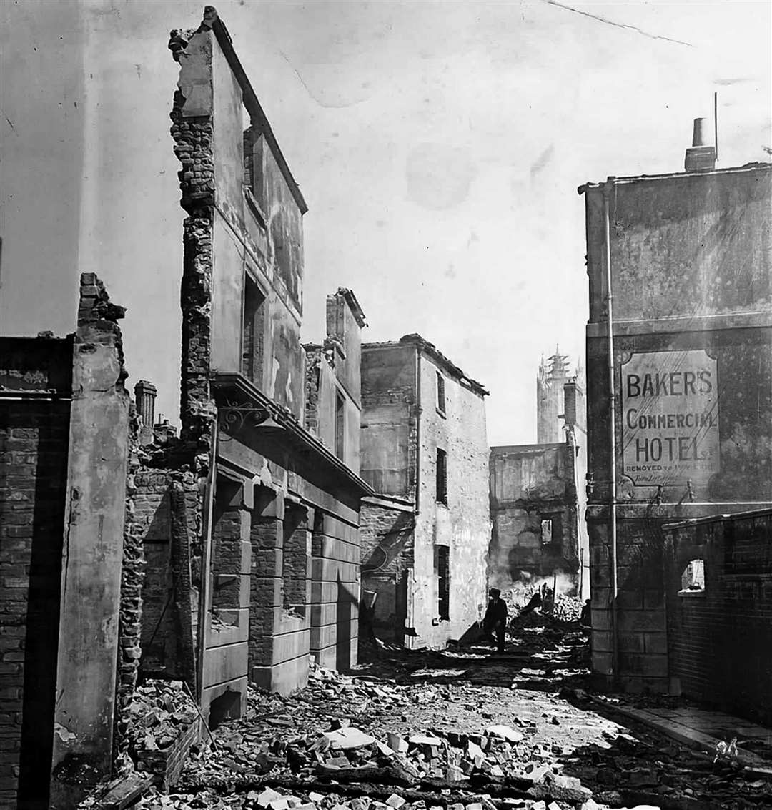 The ruins of Rose Lane after the Blitz of June 1942