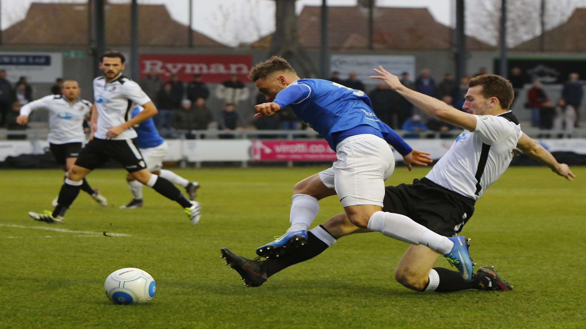 Keaton Wood makes a tackle against Dover Picture: Andy Jones
