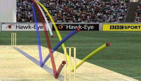 Hawk-Eye shows the path of different balls bowled in an over. Image: Hawk-Eye