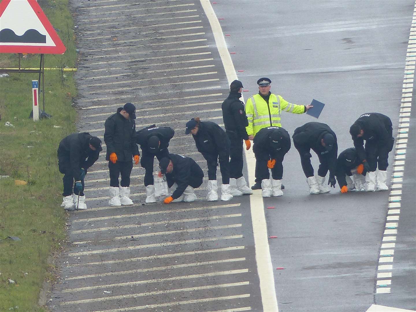 Police on the M20 where Dominique Worrall's body was found. Picture: Andy Clark