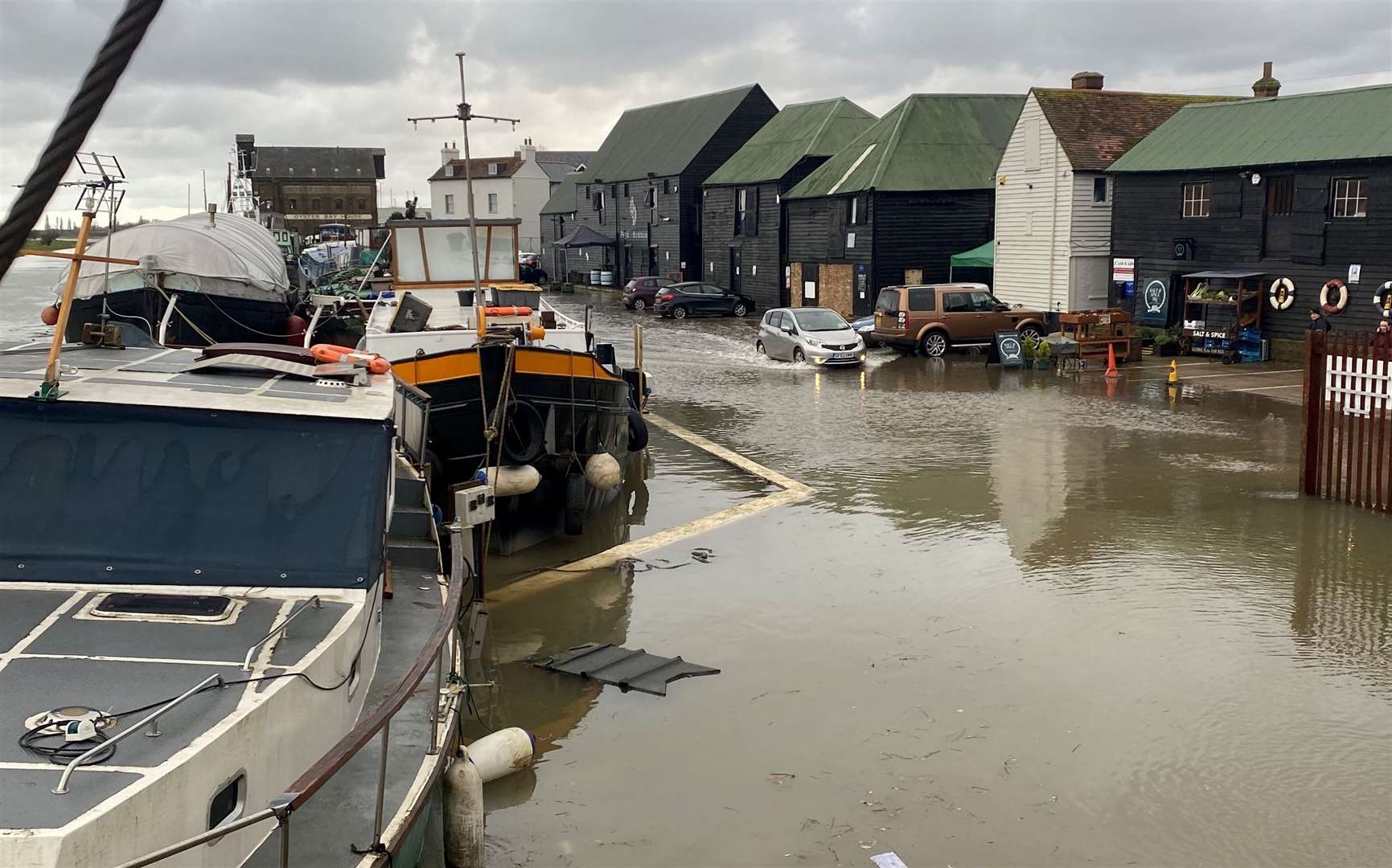 The scenes in Faversham harbour the last time a flood warning was issued