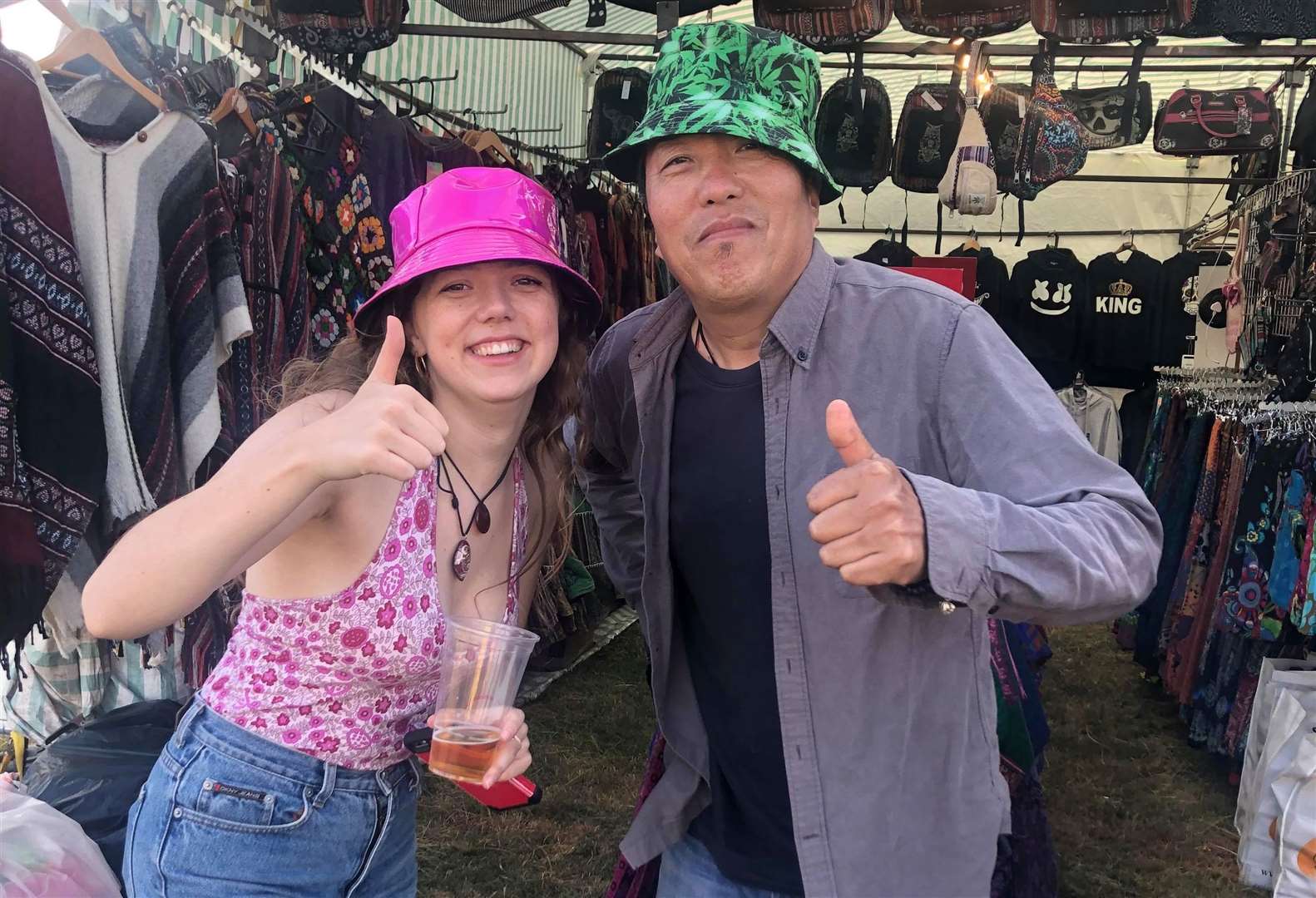 Stall-holder Yeshi and I wearing some rather delightful bucket hats