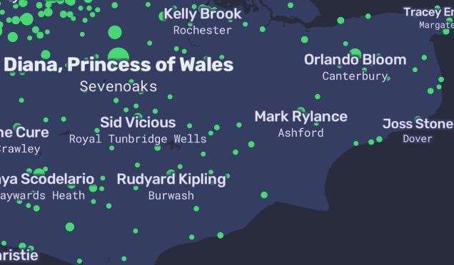 Princess Diana is the most searched for person in Kent. Picture: ThePudding