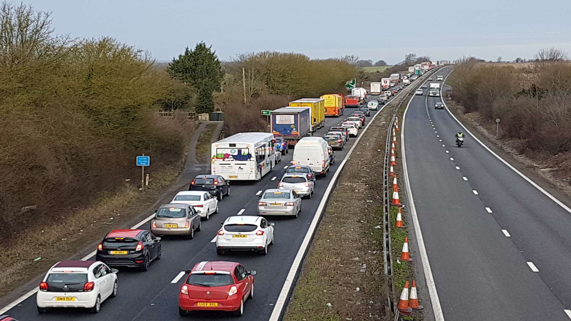 London bound traffic on the A2 near Canterbury is at a standstill due to the crash. Photo: Alan Mountain