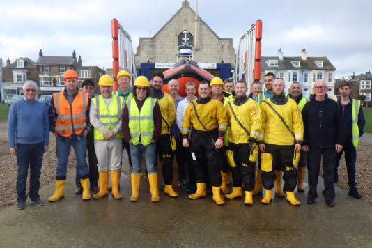 The crew of RNLI Walmer with shorehelpers who had their first Christmas Day callout in more than 40 years.