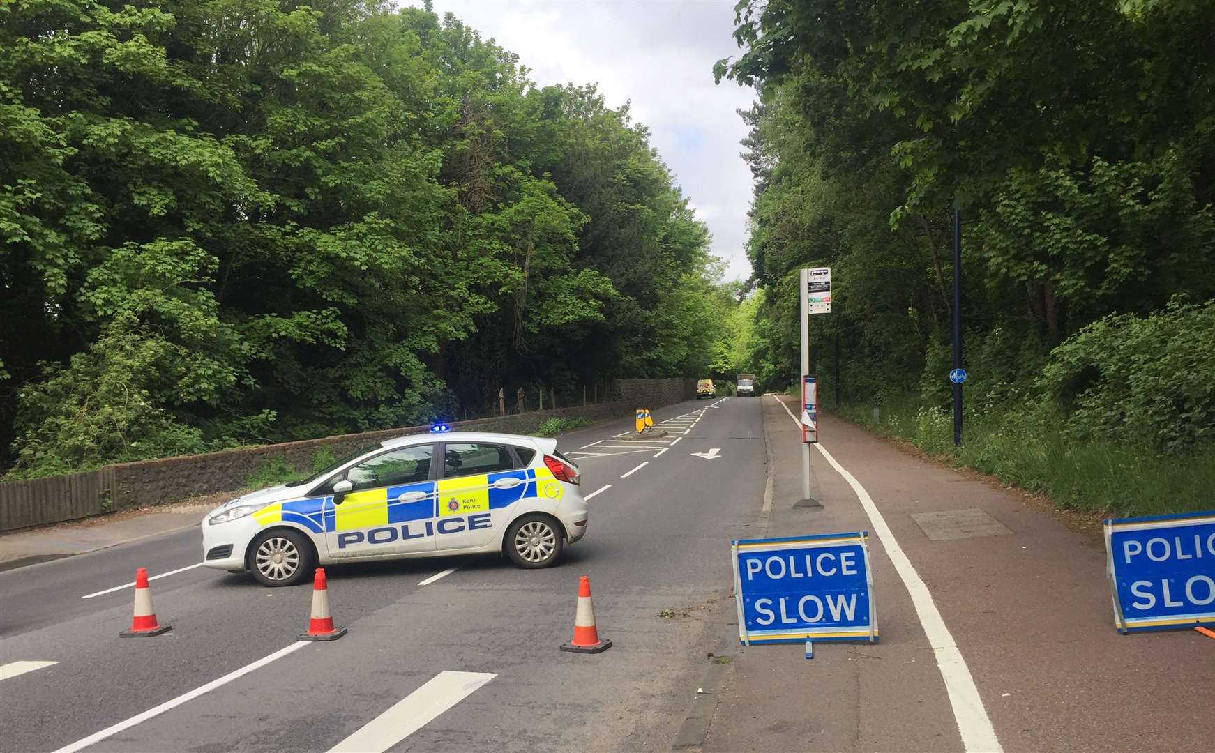 Police closed off the A20 in Maidstone following an accident in which a car crashed into a tree