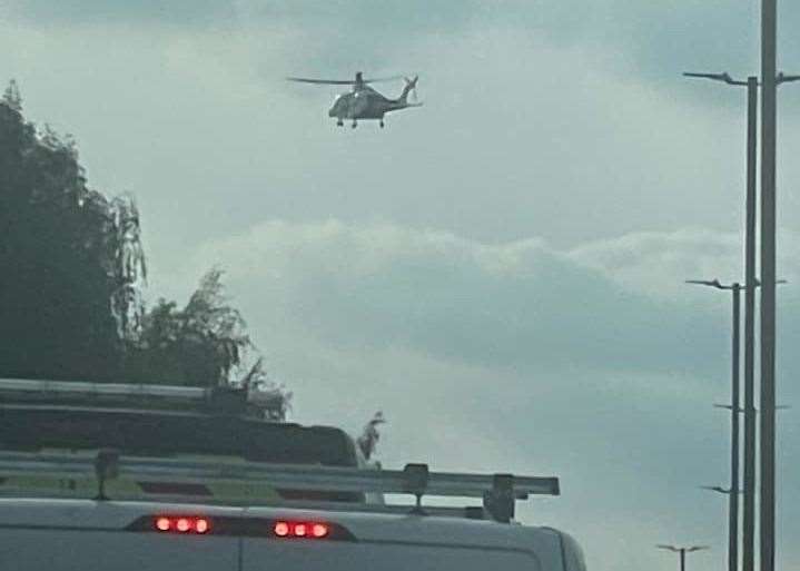 A helicopter spotted over the A289 following an accident near Wainscott Bypass. Picture: Louise Rosique