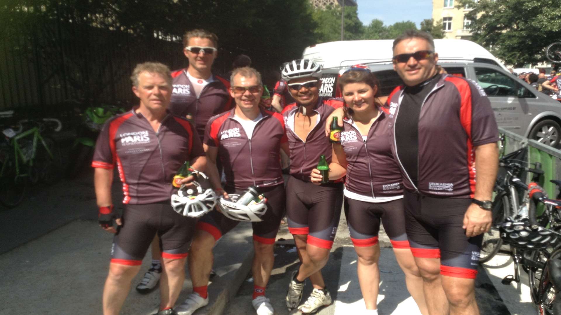 Paul Hitchcott (far left) cycled 500km from London to Paris in four days