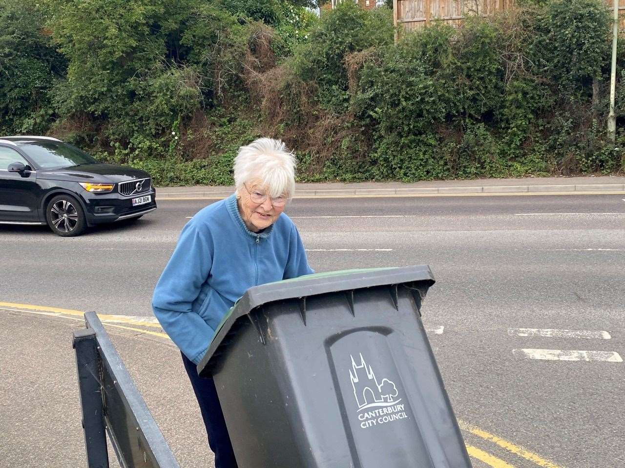Nan Miller pushed the garden waste bin almost two miles through Canterbury