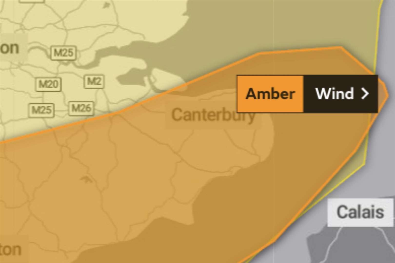 An amber warning is in place for Kent