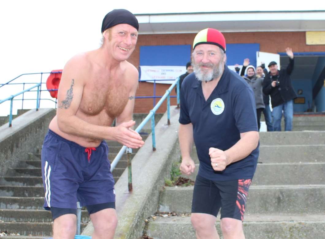 Seafront manager Ian Arnell, left, and Sheerness Swimming Club president Phil Crowder prepare to take the plunge.