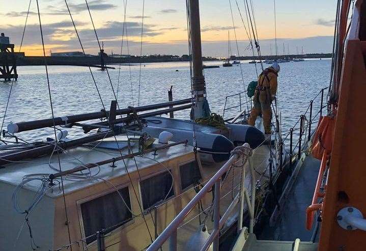 Two men, a woman and a parrot were rescued by Sheerness lifeboat after this yacht broke down off Leysdown, Sheppey. Picture: RNLI