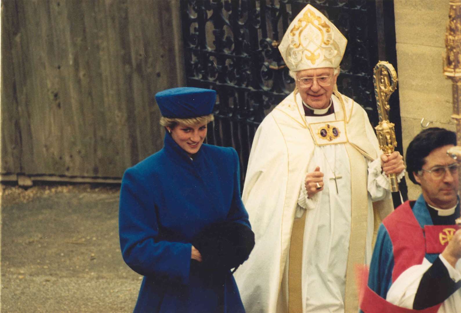 An advent carol service at Canterbury Cathedral for more than 1,000 children turned into a royal celebration when Princess Diana decided to attend in December 1986. Here she is seen leaving the cathedral with the Archbishop, Dr Robert Runcie