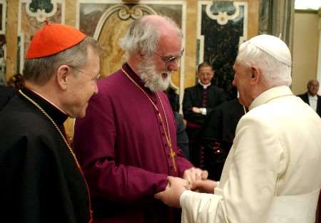 Pope Benedict XVI greets the Archbishop of Canterbury, Rowan Williams, during an audience in Clementina's Room, Vatican City, last year. Picture: Vatican Pool/EPA/EMPICS.