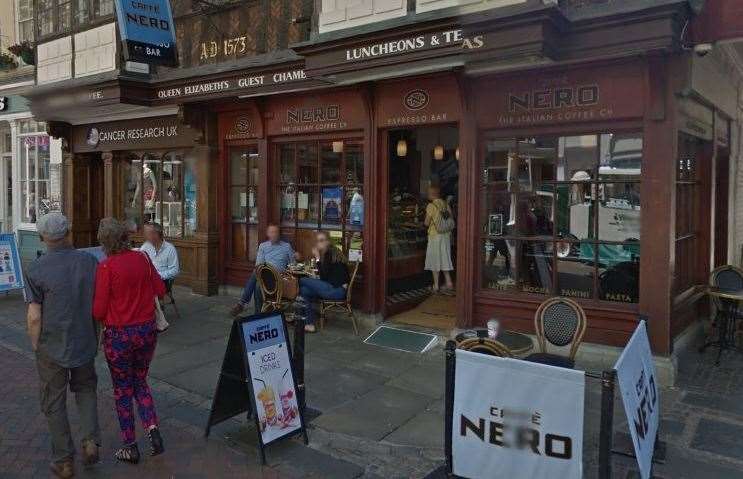 The poppy appeal box was stolen from Caffe Nero in High Street, Canterbury. Picture: Google Street View